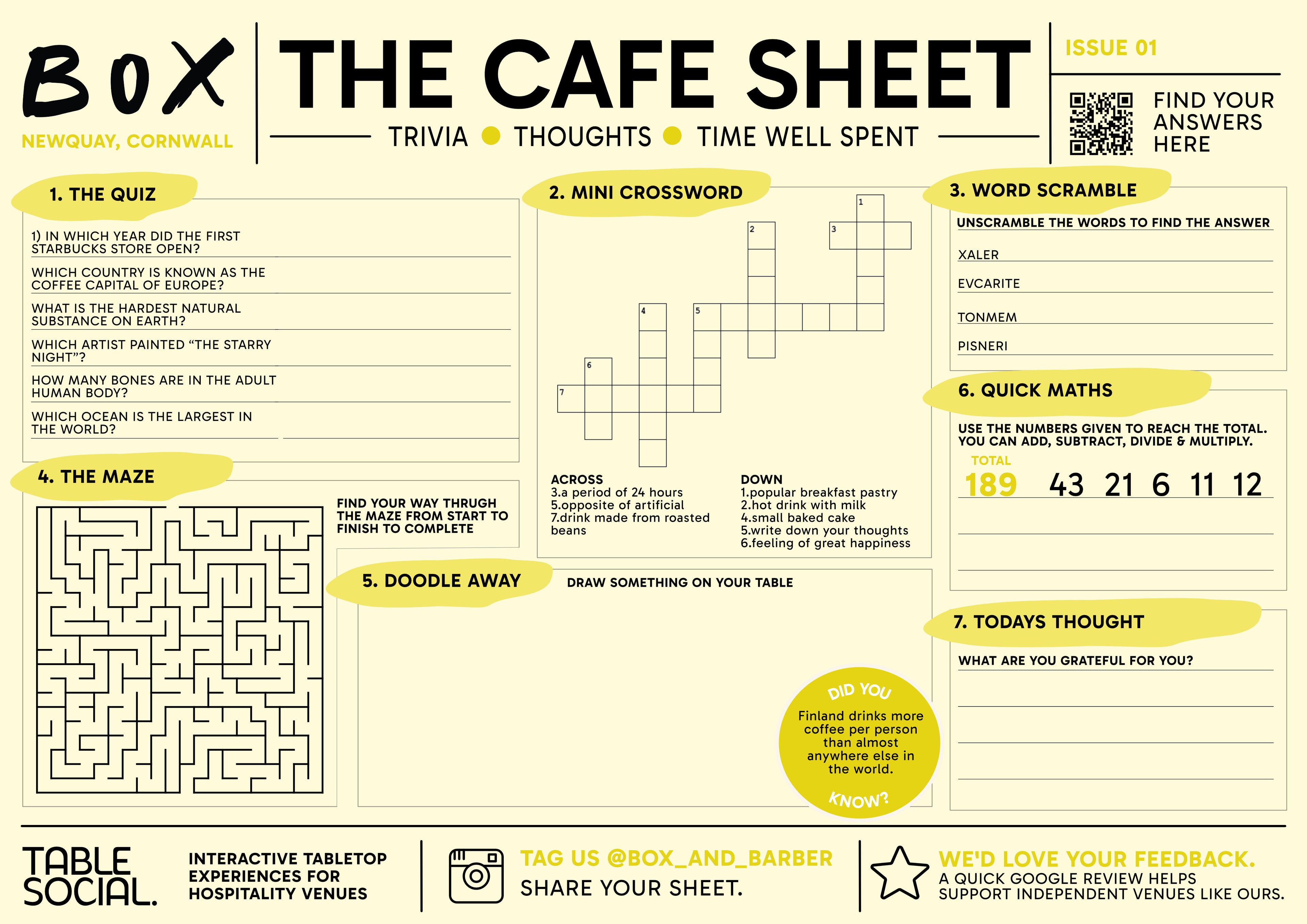 THE CAFE SHEET